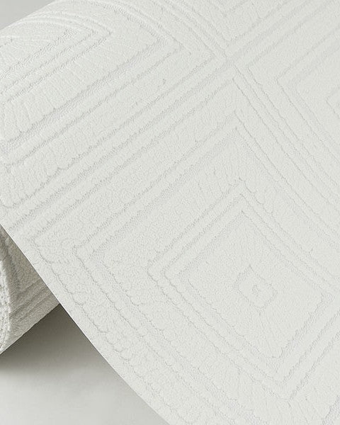 3-D Box Square Ceiling Tile Raised White Textured Paintable Wallpaper