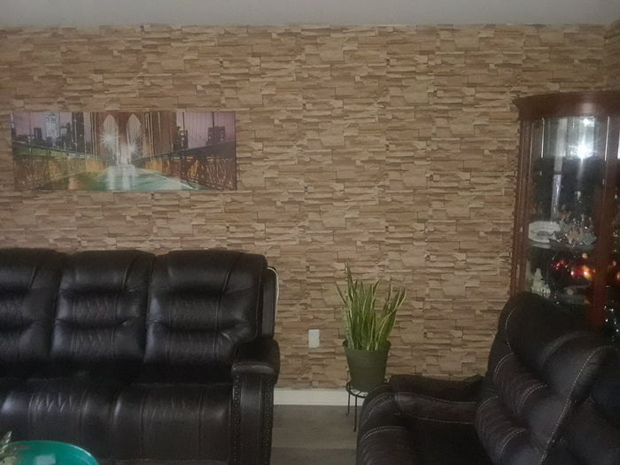3D Textured Shades of Brown Stacked Stone Unpasted Wallpaper