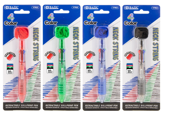 4 Color Lanyard Pen (12/unit), #1763, D-40