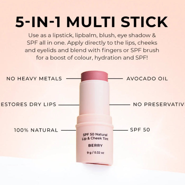 Avocado Zinc SPF50 Natural Lip & Cheek Tint - Coral 9g - L'Organic