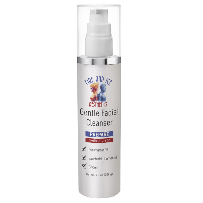 Gentle Facial Cleanser bottle with branding on a white background