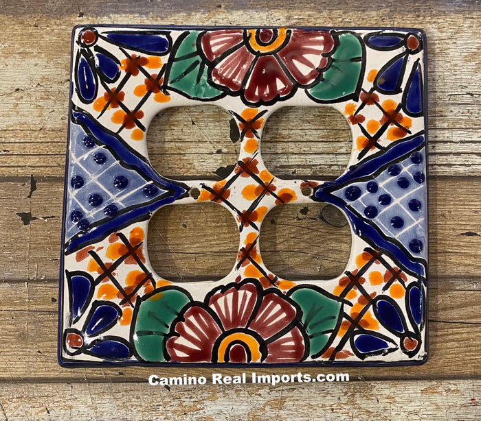MEXICAN TALAVERA POTTERY DOUBLE OUTLET SWITCH PLATE TDOSP011