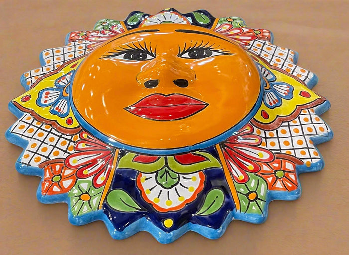Mexican Wall Hanging Talavera Pottery Sun Face 16.5" TSL165004