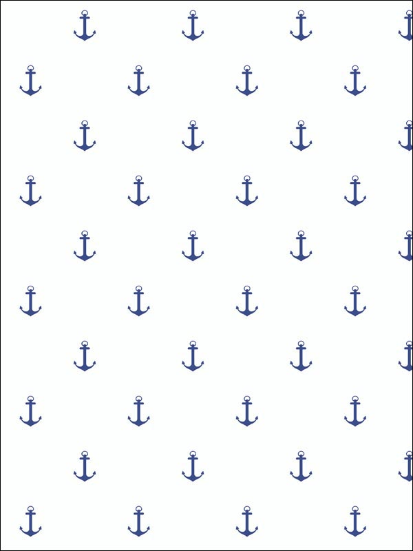Nautical Blue Anchors on White Unpasted Wallpaper