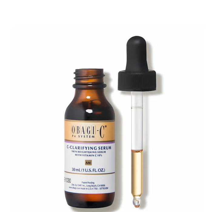 Obagi-C serum bottle with dropper on a white background