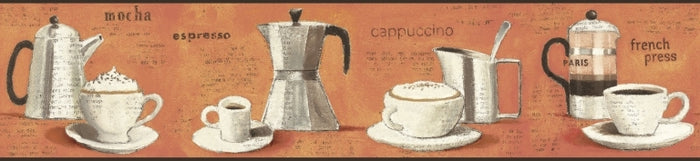 Parisian Coffee on Burnt Sienna on Sure Strip Wallpaper Border - all4wallswall-paper