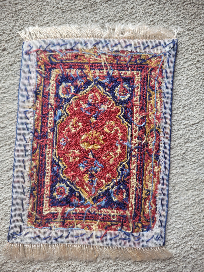 Petit Point Embellished Red & Navy Asian Rug - Ursula Sauerberg