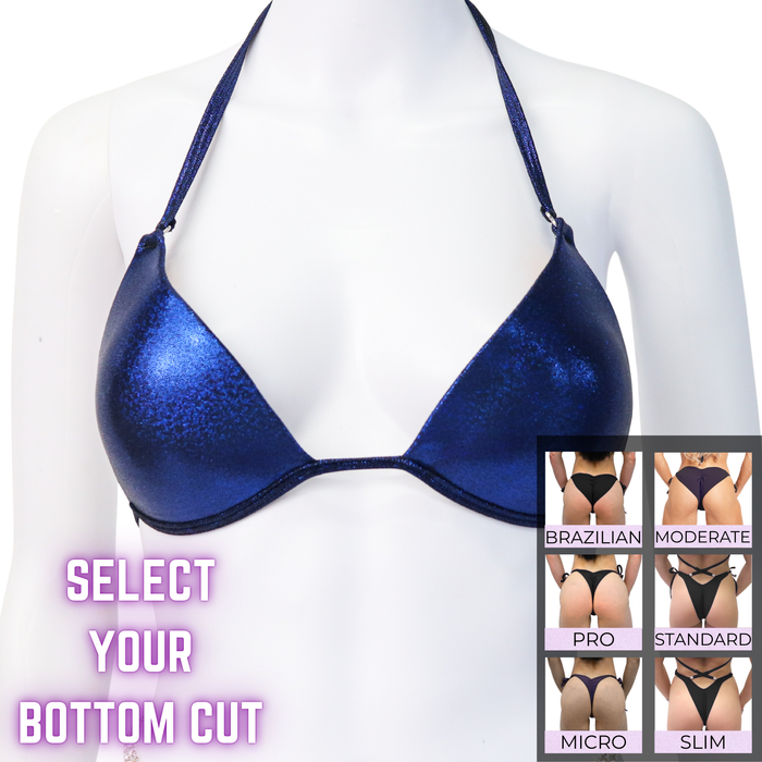 QS SZ: Hologram Dark Blue Fit Model Suit. Medium Molded Angel Competition BikinisThe best NPC Competition Suits for the Bikini Division, Fit Model Division Suits, and bodybuilding suits.