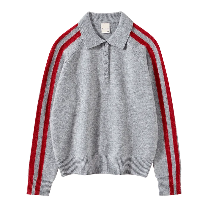 Raglan Polo in Charcoal/Scarlet