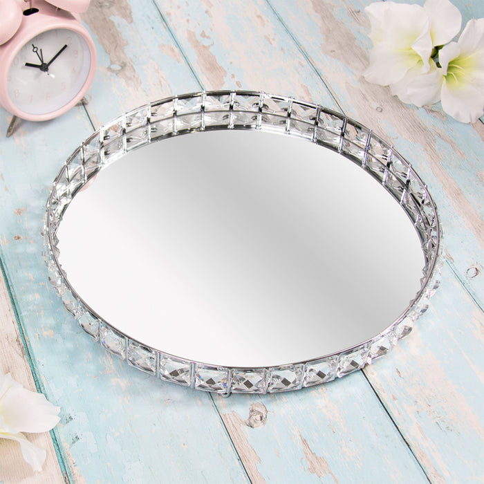 Round Crystal Mirrored Tray 26cm