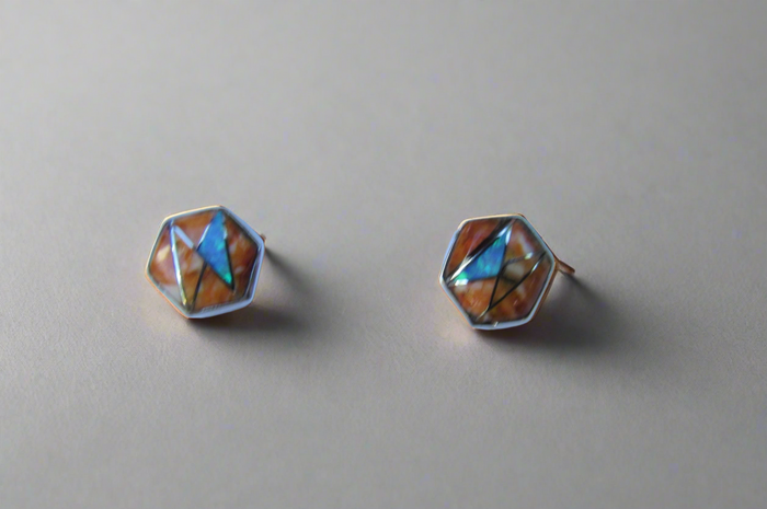 Sterling Silver Post Multi-stone Inlay Earrings PSMSER003