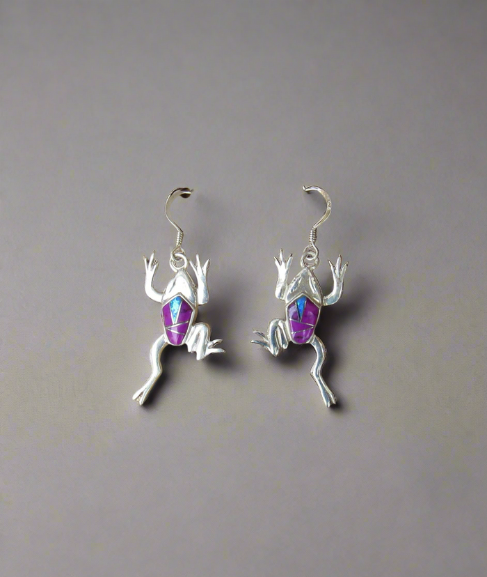 Sterling Silver Sugilite and Opal Inlay Frog Earrings STER043