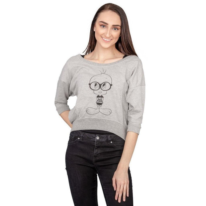 Tweety Bird Chick With Brains Cropped Sweatshirt-tvso