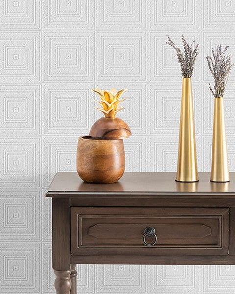 3-D Box Square Ceiling Tile Raised White Textured Paintable Wallpaper