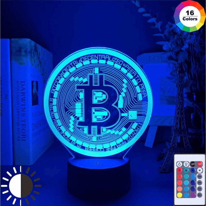 Gadget Gerbil 3D LED Bitcoin Lamp Night Light (16 Color Remote)