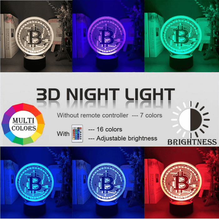 Gadget Gerbil 3D LED Bitcoin Lamp Night Light (16 Color Remote)