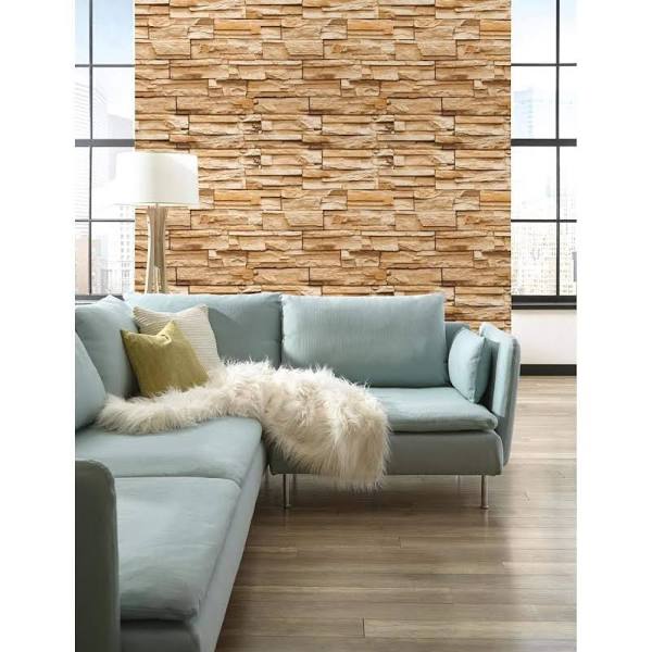 3D Textured Shades of Brown Stacked Stone Unpasted Wallpaper - all4wallswall-paper