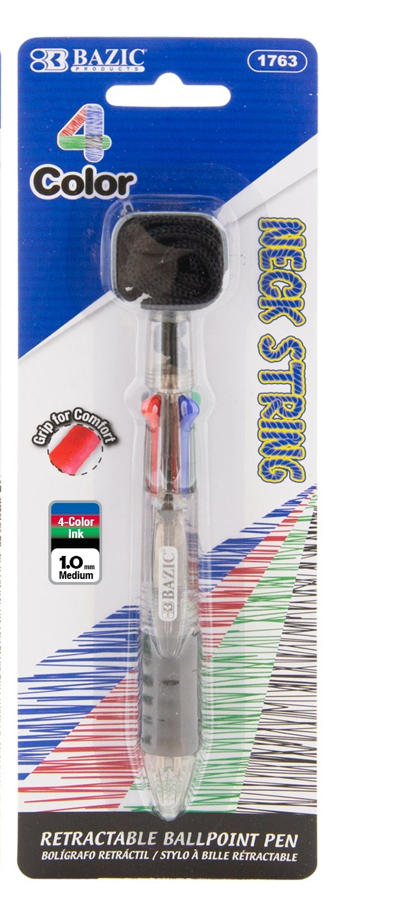 4 Color Lanyard Pen (12/unit), #1763, D-40