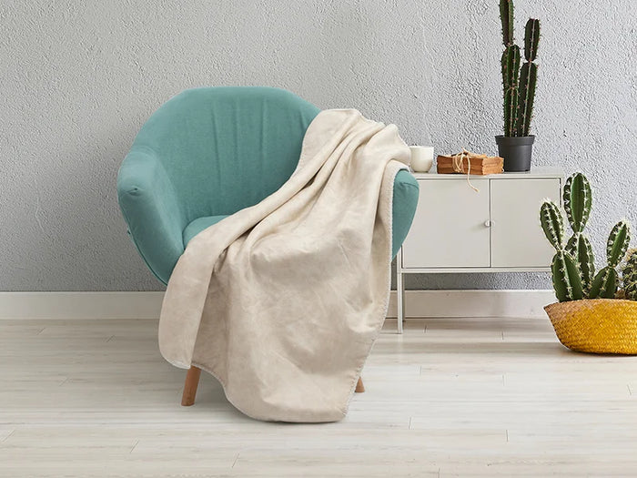 Arctic Fleece Lined Sublimation Leathaire Blanket(White/Beige, 127*152cm/50inchx 60inch)