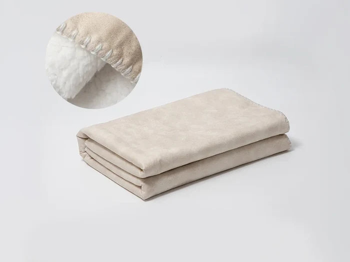 Arctic Fleece Lined Sublimation Leathaire Blanket(White/Beige, 127*152cm/50inchx 60inch)