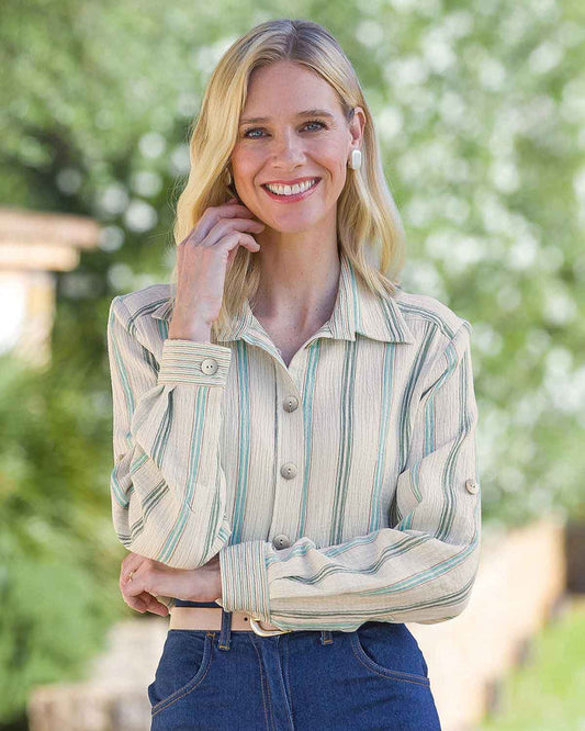 Augusta Striped Cotton Rich Long Sleeve Blouse - Country Collection