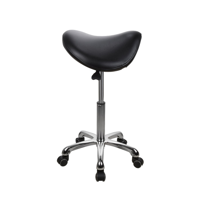 Barneys Saddle Stool Black Upholstery Polished Metal Base