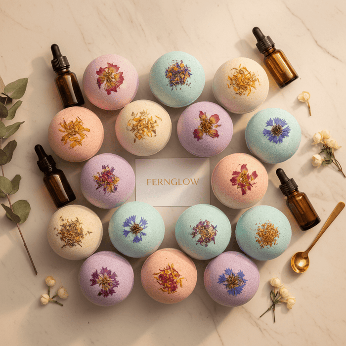 Bath Bomb Set Handmade Natural 12 Pieces - Fernglow