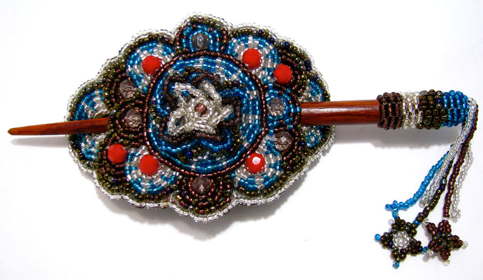 BEADED HAIR BARRETTE HAND MADE WITH SLIDE STICK BHB006