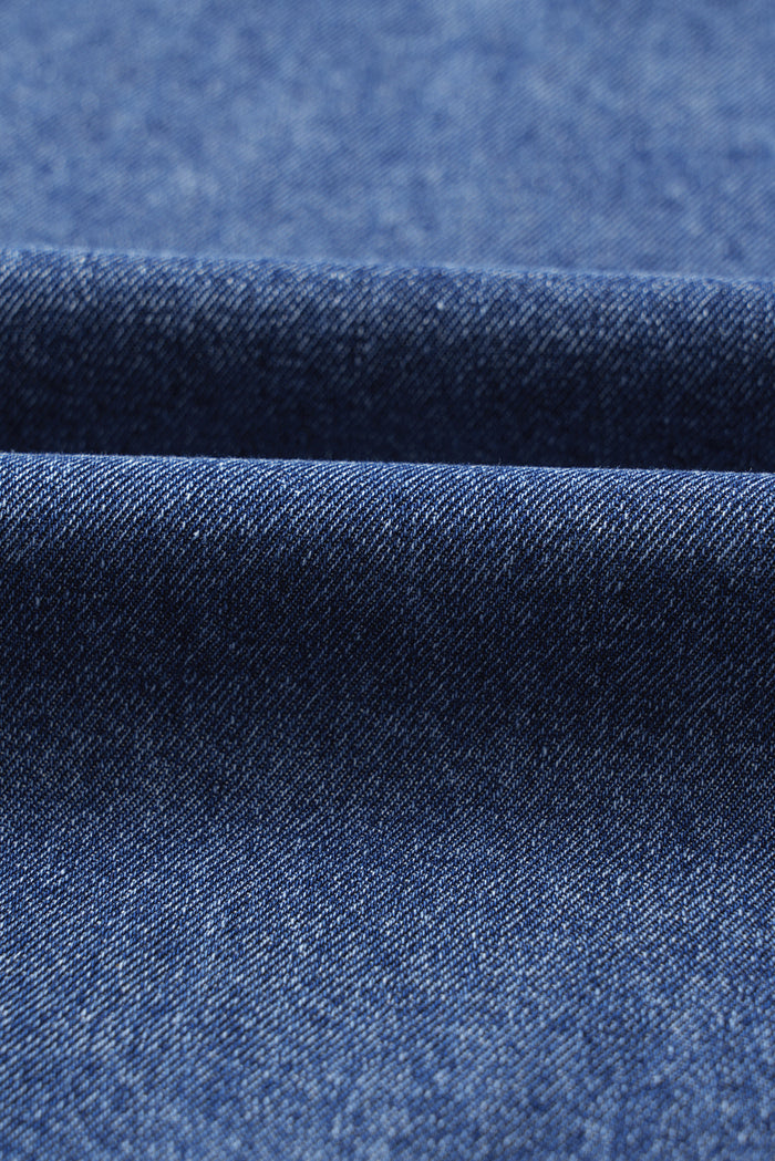 Blue Short Sleeve Collared Patched Pocket Denim Mini Dress