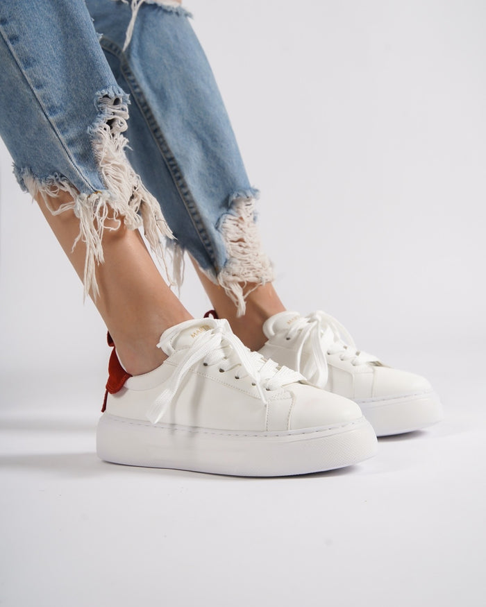 Bobe Women's Designer White Shoes with Red Suede Belt (8)