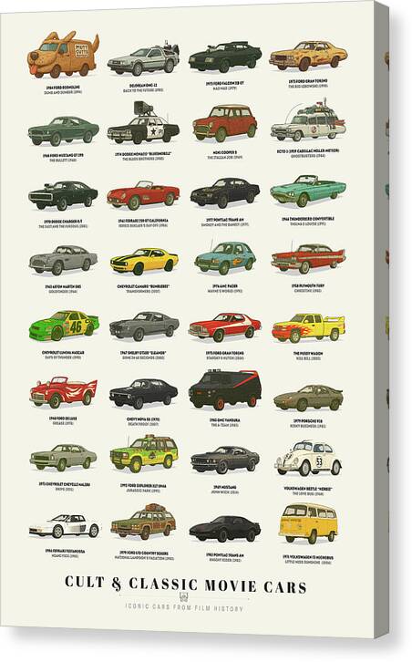 Cult and Classic Movie Cars - Canvas Print