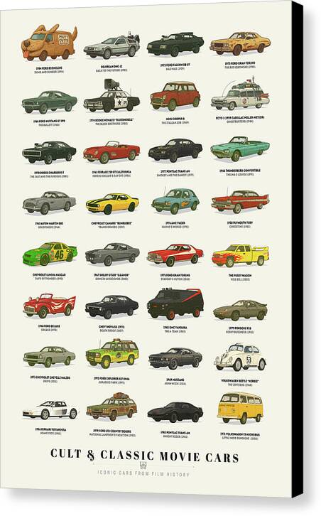 Cult and Classic Movie Cars - Canvas Print