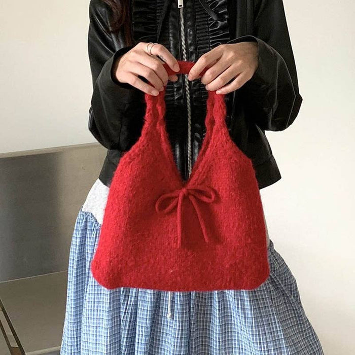 Cute Bow Knot Knit Handbag Underarm Bag DP25H585