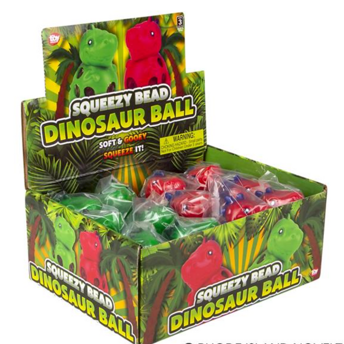 DINOSAUR SQUEEZE BALL w/BEADS (12 per unit) #BASBDIN (I-10)
