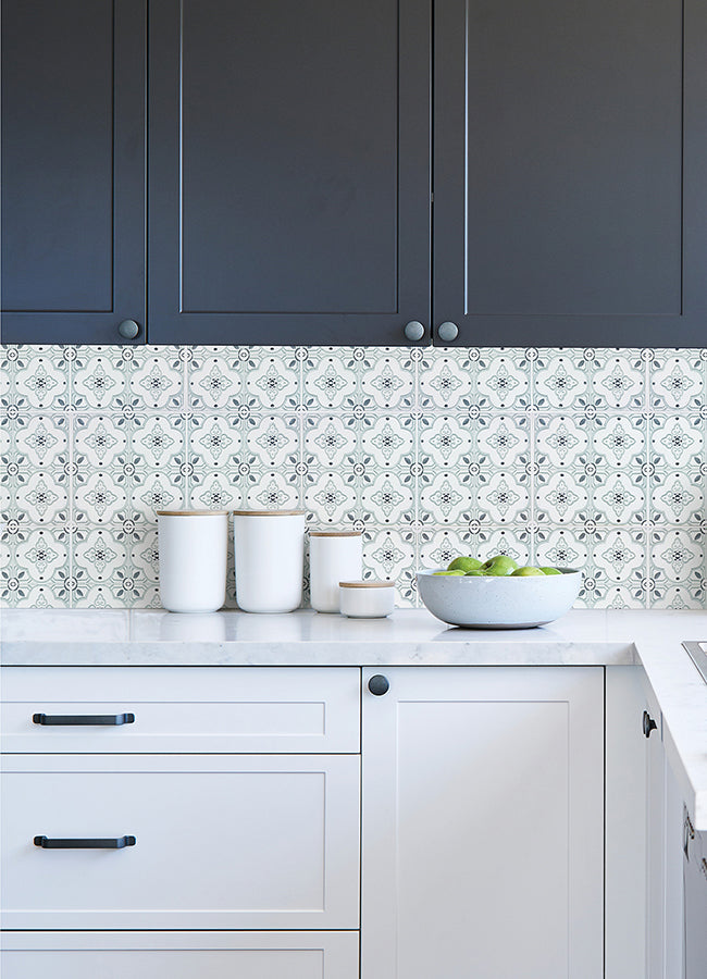 Embossed Blue Backsplash Peel and Stick Tiles 4 to a Pack 10" x 10"