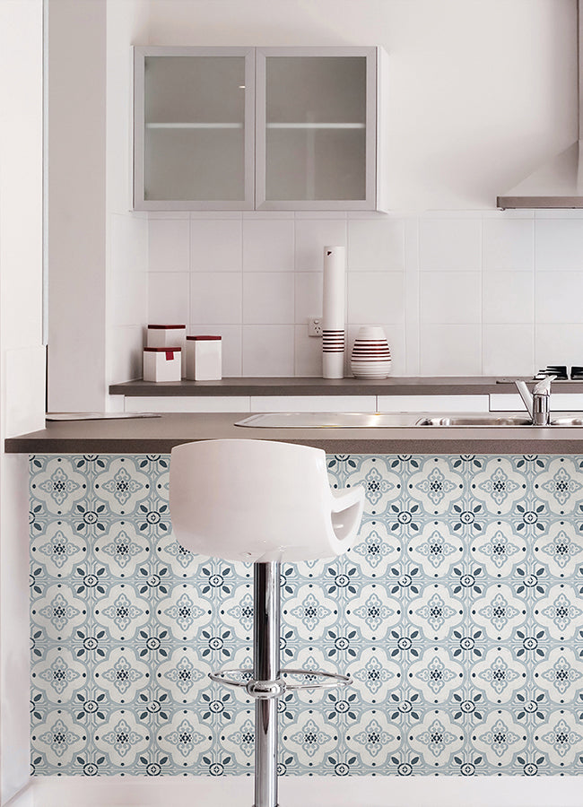 Embossed Blue Backsplash Peel and Stick Tiles 4 to a Pack 10" x 10"