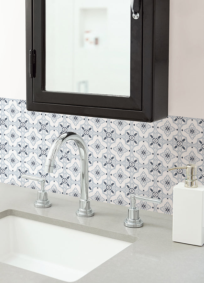 Embossed Blue Backsplash Peel and Stick Tiles 4 to a Pack 10" x 10"