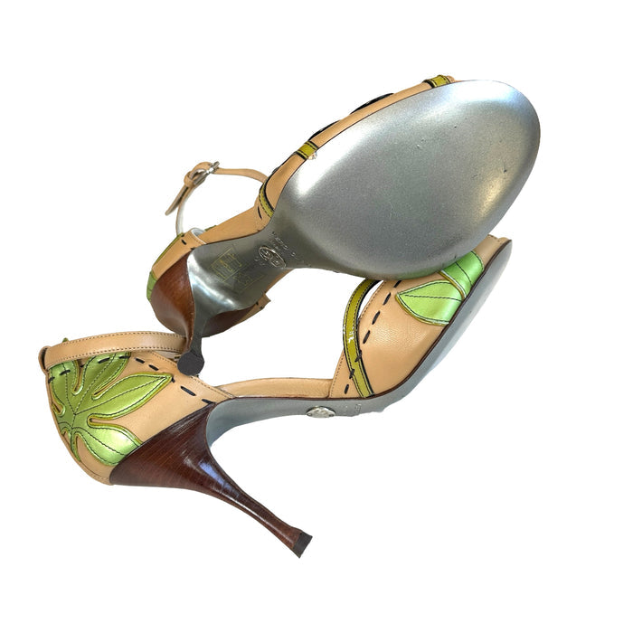 Floral Leather Heels - 8