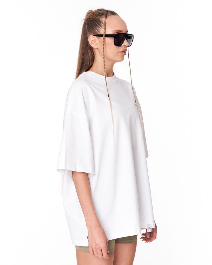 Follow The Stream White Oversized T-Shirt in soft white cotton fabric