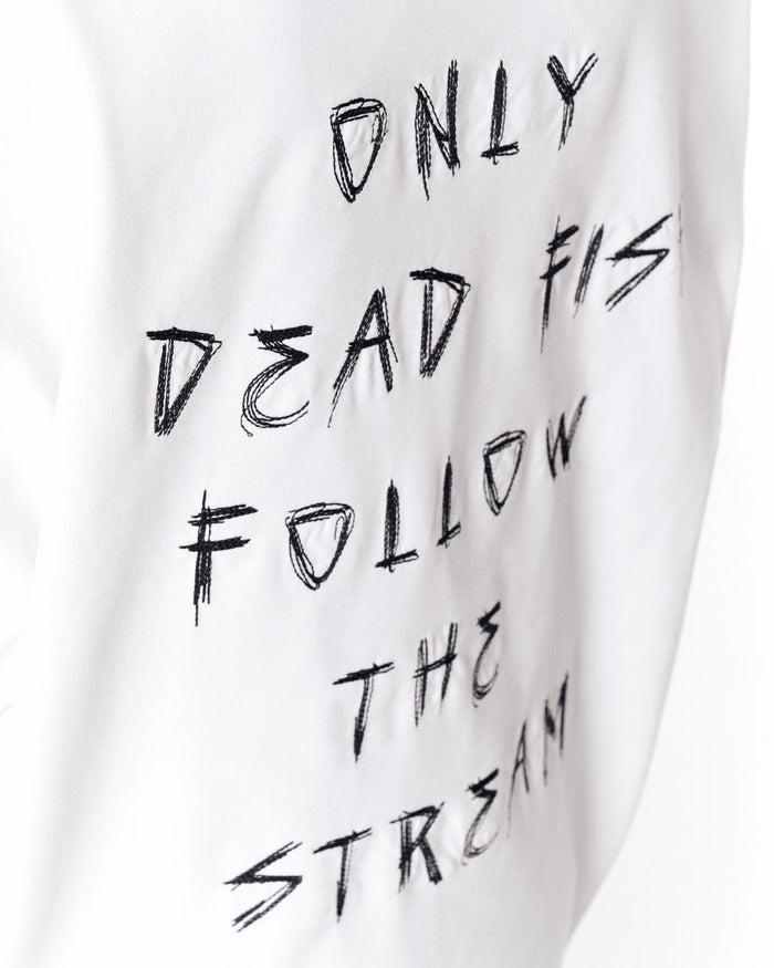 Follow The Stream White Oversized T-Shirt with drop shoulder design