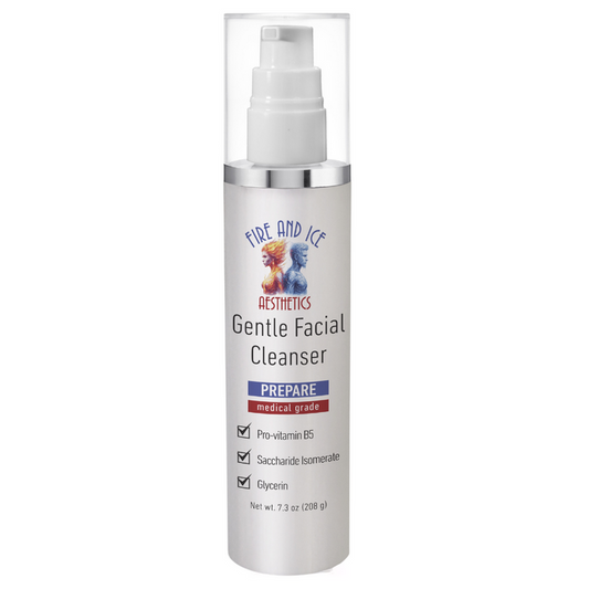 Gentle Facial Cleanser bottle with branding on a white background