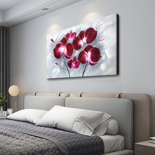 Handmade Oil Painting of Purple Flowers with Grey Background on Stretched Canvas