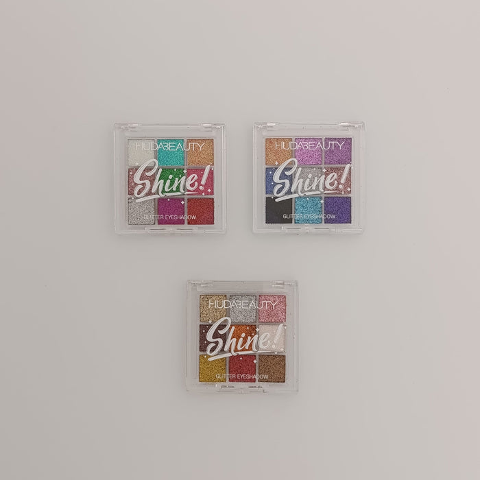 Huda Beauty Shine! 9 - Color Glitter Eyeshadow Palette – Ultra Pigmented, Long - Lasting & Sparkling Shades - Lotshop.pk