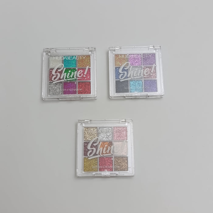 Huda Beauty Shine! 9 - Color Glitter Eyeshadow Palette – Ultra Pigmented, Long - Lasting & Sparkling Shades - Lotshop.pk
