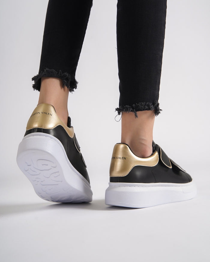 ‘Martin Valen Velocanto’ Women's Laceless Black-Gold Chunky Shoes (6)