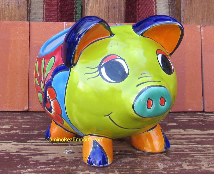 Mexican Talavera Pottery Pig Planter 9" TPSPT006