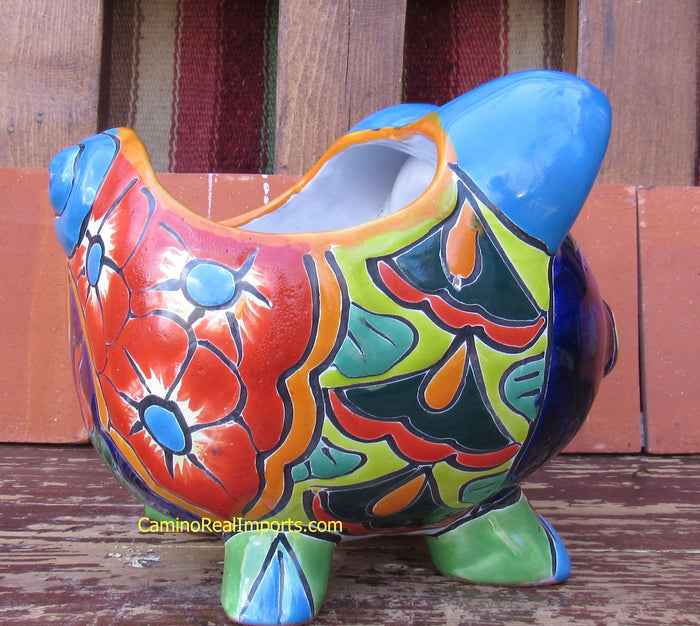 Mexican Talavera Pottery Pig Planter 9" TPSPT010