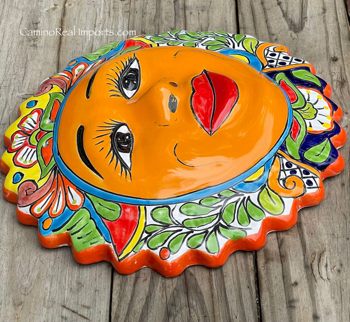 Mexican Wall Hanging Talavera Pottery Sun Face 14" TSL14002