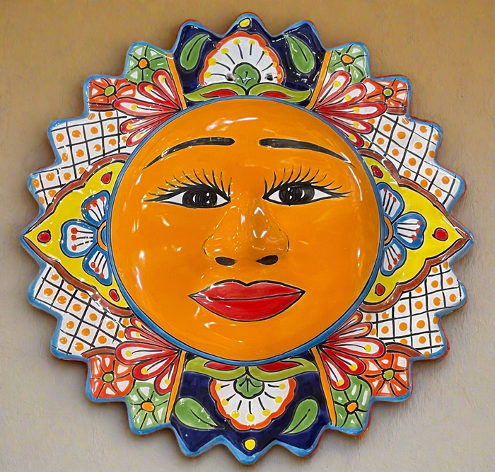Mexican Wall Hanging Talavera Pottery Sun Face 16.5" TSL165004