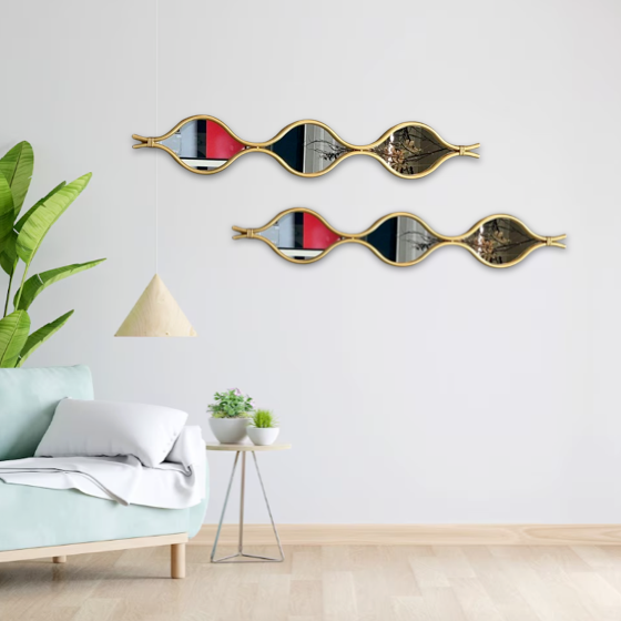 Mirror Water Drop Set of TWO Metal Geometrical Glass Handcrafted Decorative Modern Mirror in Gold